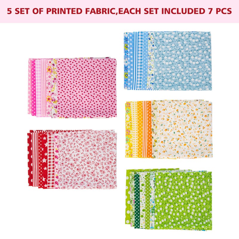 AUEAR, 35 Pack Cotton Print Fabric Bundle Squares 9.8"x9.8" Quilting Sewing Floral Precut Sheets for DIY Scrapbooking Dot Pattern (Bright Colors: Red & Blue Yellow Pink Green) - Image 2